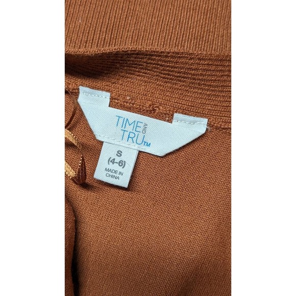 Time and Tru Open Front Cardigan Sweater Pockets Knit Copper Brown Casual Small - Picture 4 of 5